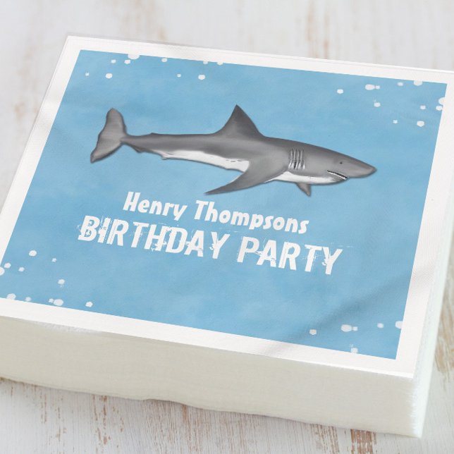 Simple Whimsical Pool Party Sharks Blue Ocean Napkin (Creator Uploaded)