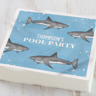 Simple Whimsical Pool Party Sharks Blue Ocean  Napkin