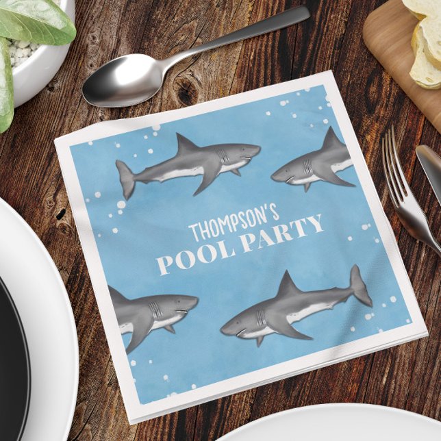 Simple Whimsical Pool Party Sharks Blue Ocean Napkin (Creator Uploaded)