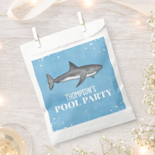 Simple Whimsical Pool Party Sharks Blue Treat Favour Bag