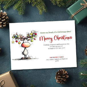Simple Whimsical Reindeer Holiday Greeting Card