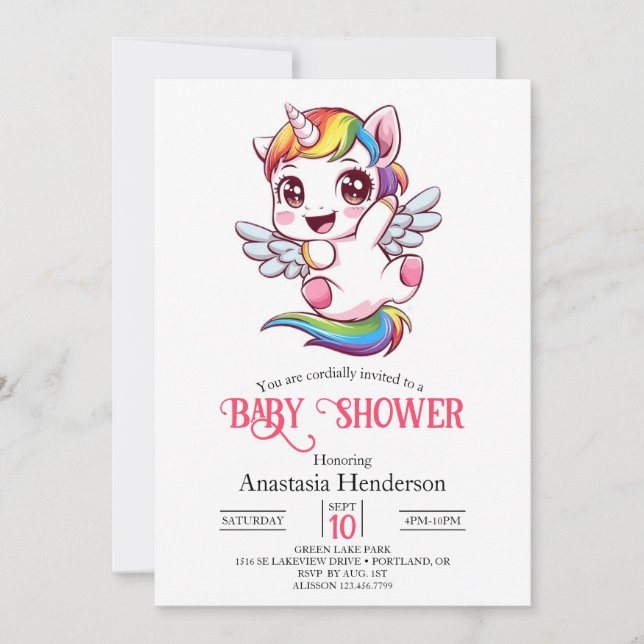 Simple Whimsical Unicorn Baby Shower Invitation (Front)