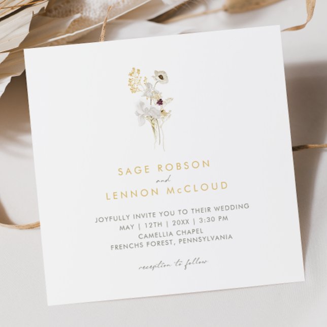 Simple Whimsical Wildflower Square Invitation (Creator Uploaded)