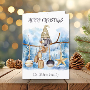 Simple Whimsical Winter Lady Gnome Merry Christmas Holiday Card