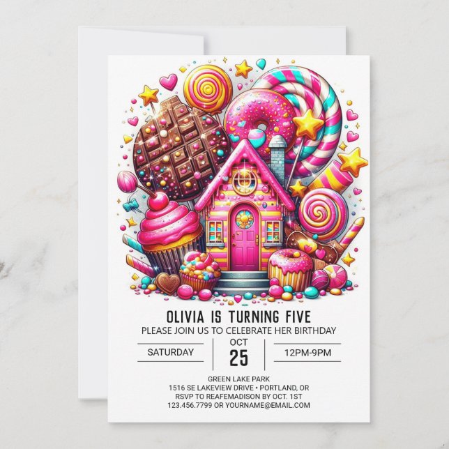 Simple Whimsy Candyland Digital Birthday Invitation (Front)
