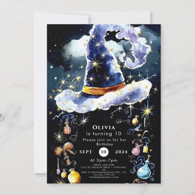 Simple Whimsy Custom Wizard Birthday Invitation (Front)