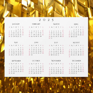 Simple White 2025 Yearly Full Year Calendar Magnet