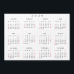 Simple White 2026 Yearly Full Year Calendar Magnet<br><div class="desc">Custom,  beautiful elegant script typography,  simple plain black and white,  2026 full year,  home room office decor,  cool,  thin,  postcard size,  yearly calendar magnet,  for any magnetic surface at home or office. Makes a great custom gift for friends,  family,  peers,  co-workers,  for holidays,  christmas,  new years.</div>