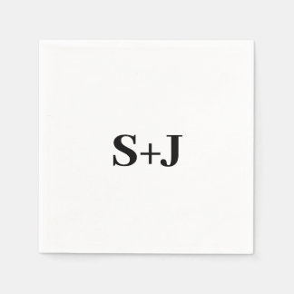Simple White and Black Couple Initials Wedding Napkin