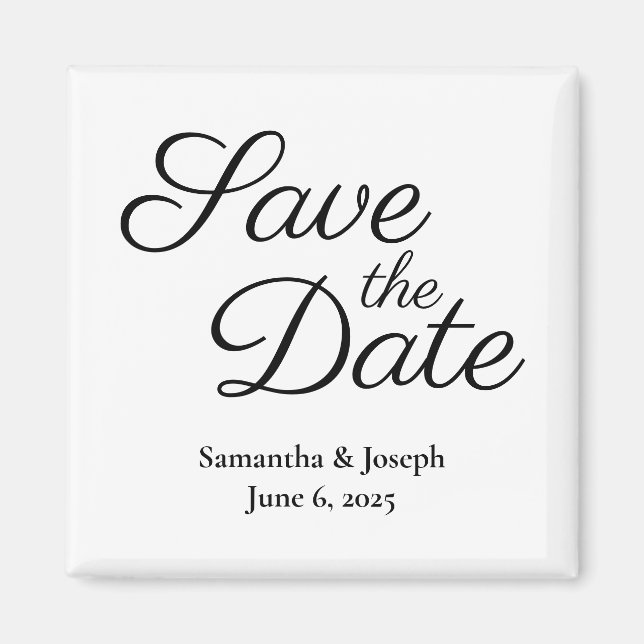 Simple White and Black Save the Date Magnet (Front)
