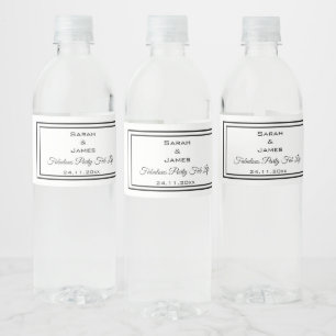 Simple White and Black Wedding Water Bottle Labels