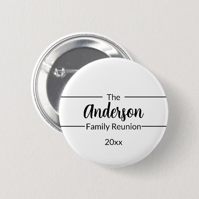 Simple White and Black Year Name Family Reunion 6 Cm Round Badge (Front & Back)