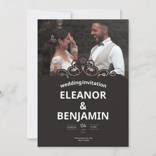 Simple white and brown wedding invitation (Front)