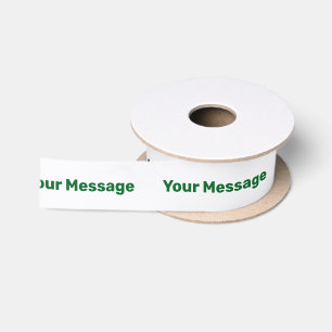Simple White and Dark Green Text Template Satin Ribbon