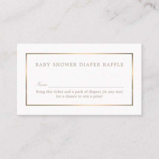Simple White and Gold, Diaper Raffle Ticket Enclosure Card (Front)