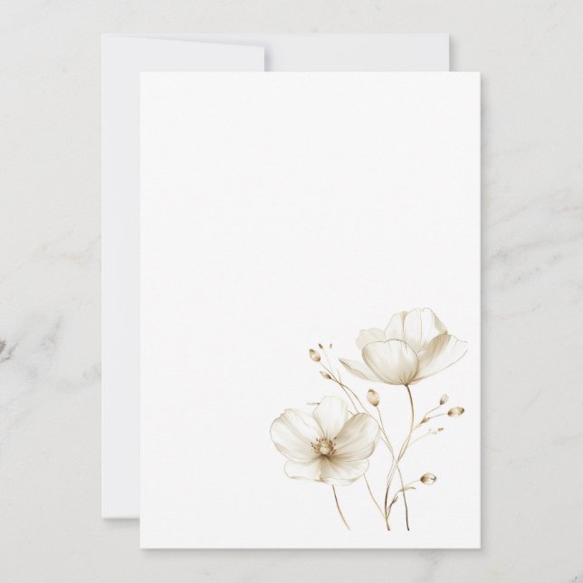 Simple white and gold flower Blank Wedding  Invitation (Front)