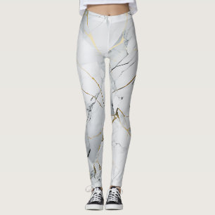 Simple White and Gold Marbled  Leggings