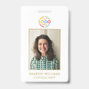 Simple White and Gold Minimalist Employee Photo ID Badge