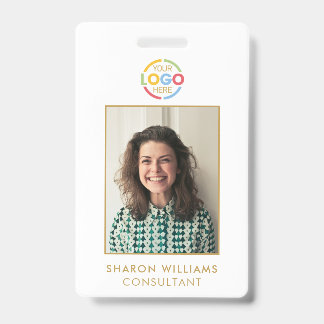Simple White and Gold Minimalist Employee Photo ID Badge