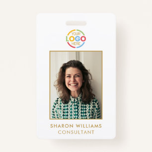 Simple White and Gold Minimalist Employee Photo ID ID Badge