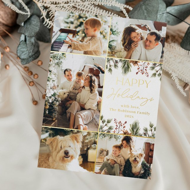 Simple White and Gold Photo Happy Holidays Card  (Creator Uploaded)