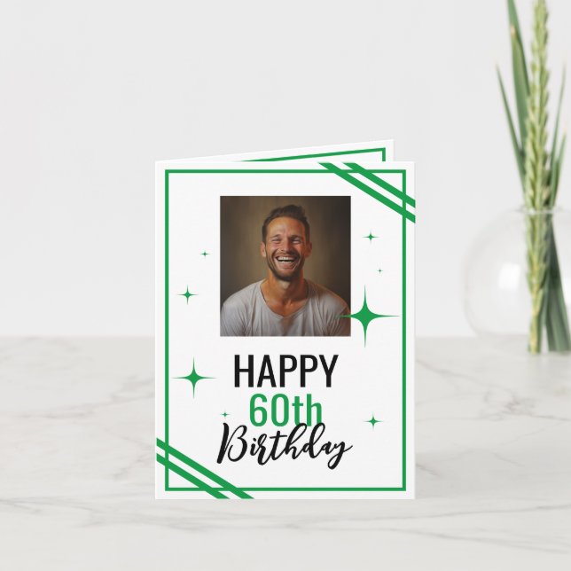 Simple White and Green Husband 60th Birthday Card (Front)