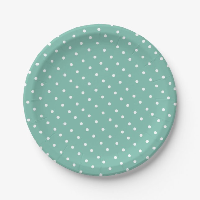 Simple White and Green Mint Polka Dot Pattern Paper Plate (Front)