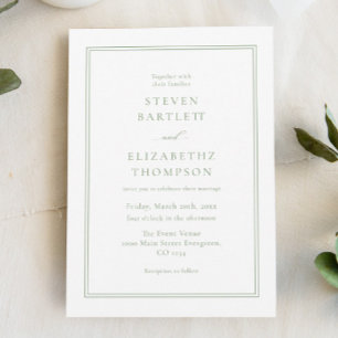 Simple White and Green Wedding  Invitation
