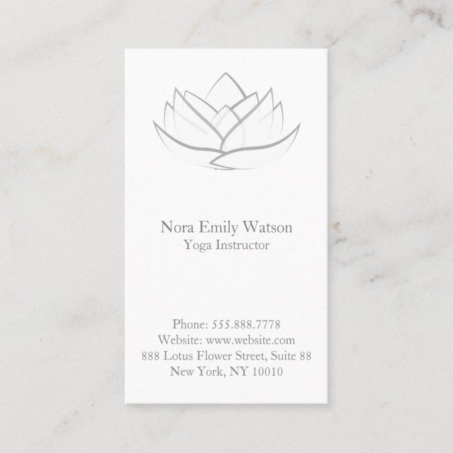 Simple White and Grey Lotus Flower Business Card (Front)