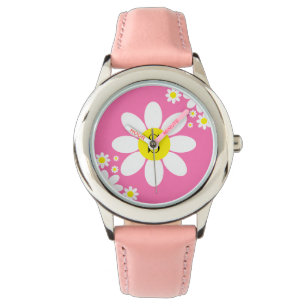 Simple White and Hot Pink Daisy design Initial Watch