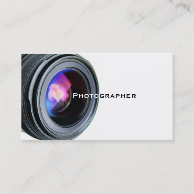 Simple White and Lens Photographer Business Card (Front)