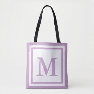 Simple White and Lilac Monogram Tote Bag