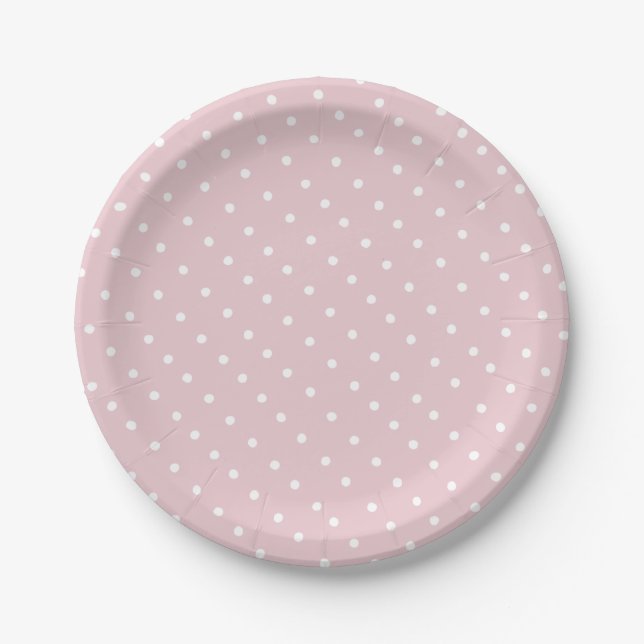 Simple White and Pink Blush Polka Dot Pattern Paper Plate (Front)