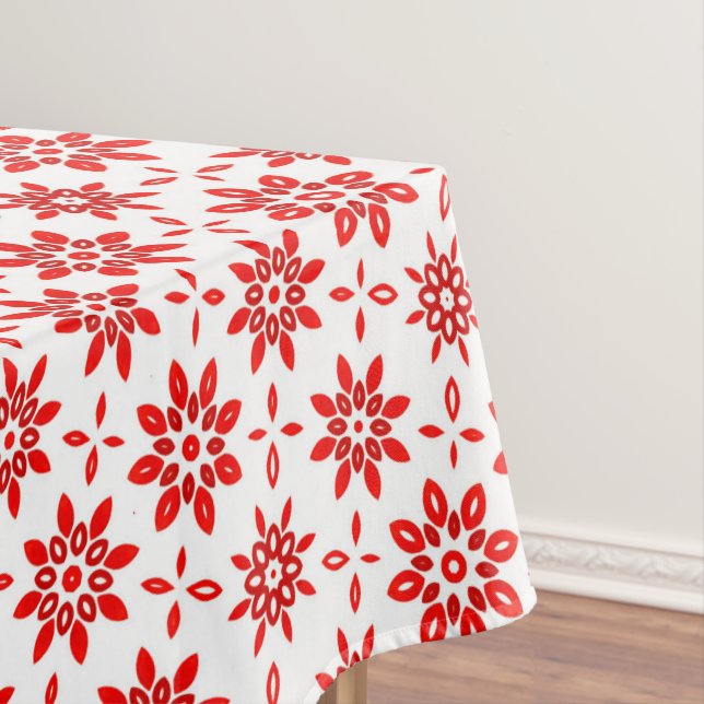 Simple White And Red Winter Flowers Pattern Xmas Tablecloth (In Situ)