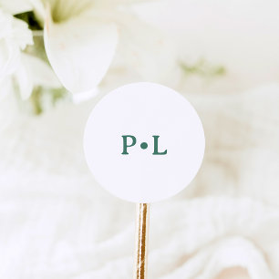 Simple White and Sage Green   Elegant Monogram Classic Round Sticker