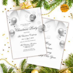 Simple White and Silver Corporate Christmas Party Invitation