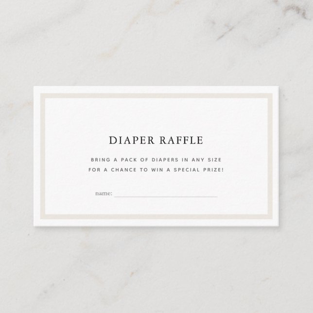 Simple White Baby Shower Diaper Raffle Ticket Enclosure Card (Front)