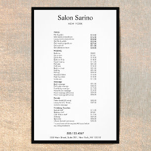 Simple White Beauty Salon Service Menu