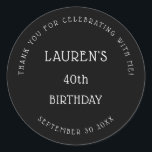 Simple White Black 40th Birthday Party Thank You Classic Round Sticker<br><div class="desc">Simple White Black 40th Birthday Party Thank You. Easily personalise with your details.</div>