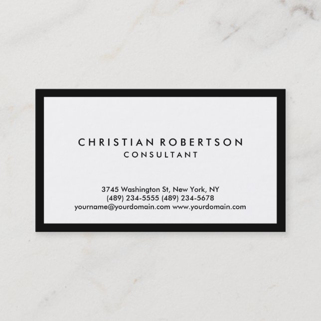 Simple White Black Border Consultant Business Card (Front)