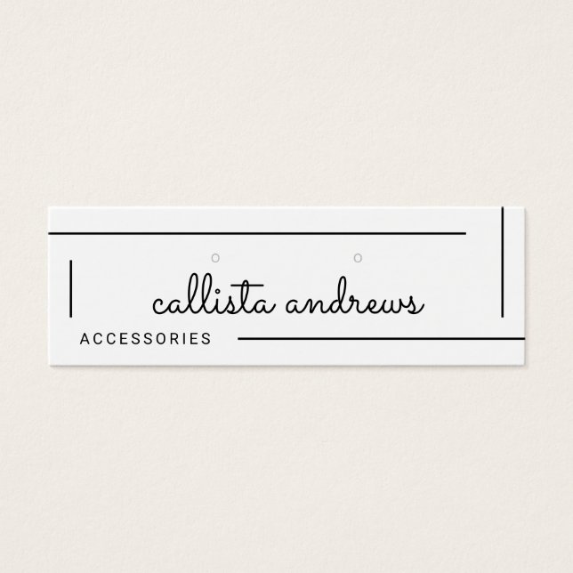 Simple White Black Border Script Earrings Display (Front)