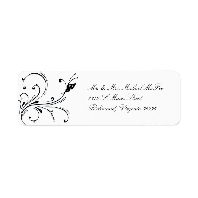 Simple White Black Butterfly Scroll Label Return Address Label (Front)