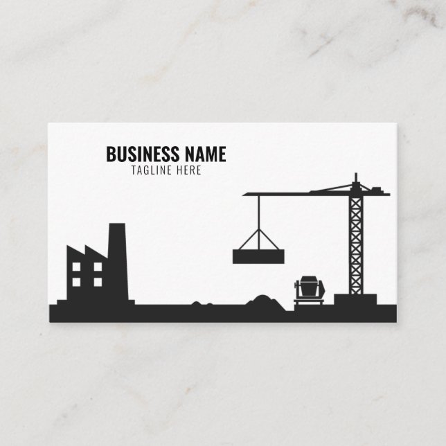 Simple White & Black Construction Site Silhouette Business Card (Front)