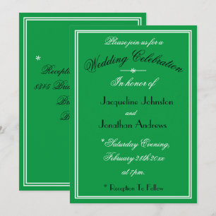 Simple White Black Details Emerald Green Wedding Invitation