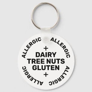 Simple White Black Emergency Contact Allergen Key Ring