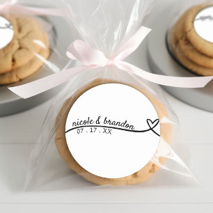 Simple White & Black Heart Wedding Classic Round Sticker