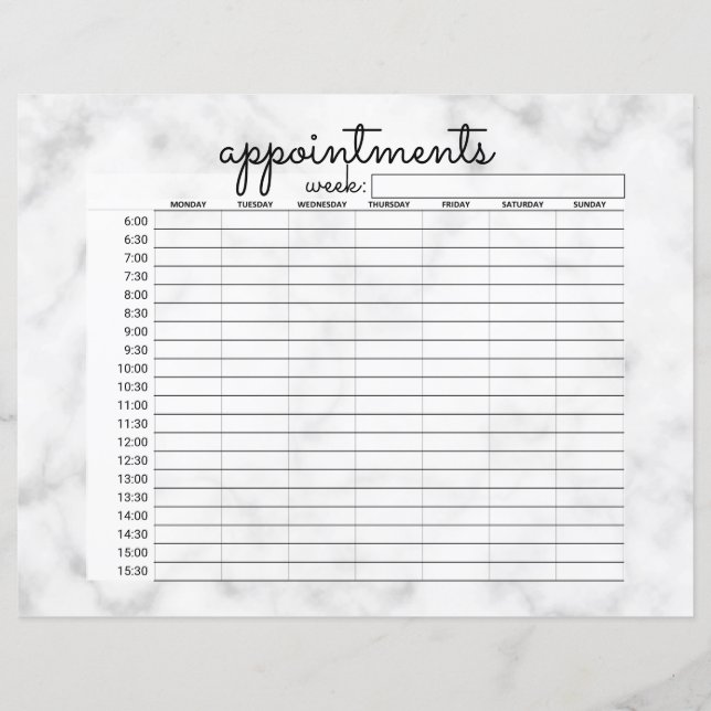 Simple White Black Marble Business Appointments (Front)