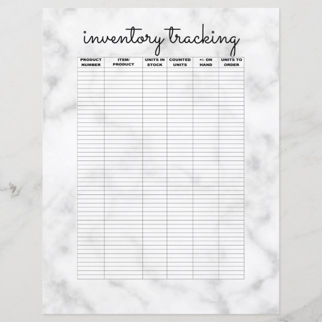 Simple White Black Marble Business Inventory (Front)