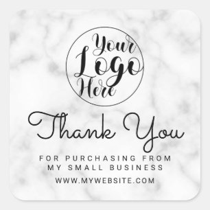 Simple White Black Marble Customer Thank You Square Sticker