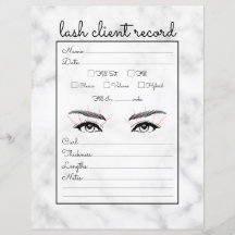 Simple White Black Marble Lash Client Record